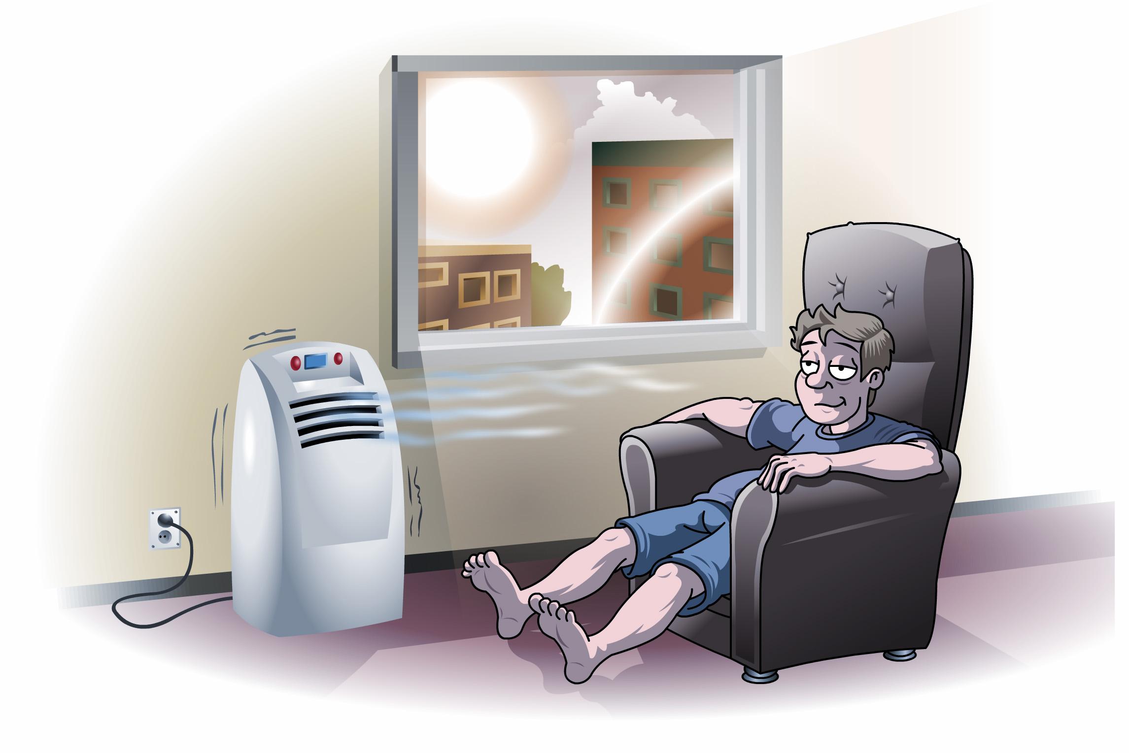 Siirrettävä ilmastointilaite tuo helpotusta kesän helteisiin ja se on helppo siirtää varastoon talven ajaksi.