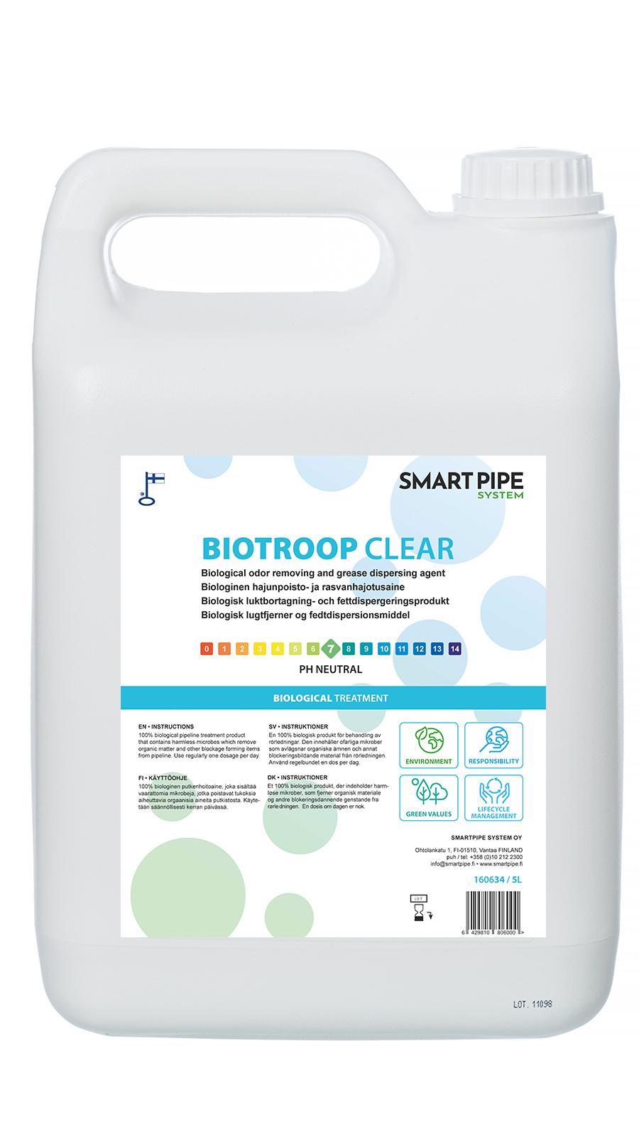BioTroop Clear, biologinen hajunpoisto- ja rasvanhajotusaine kotitalouksille